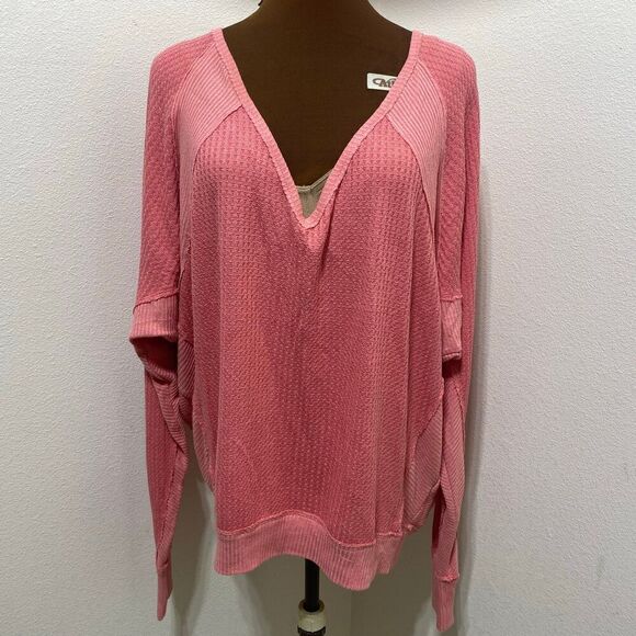 Free People We The Free Womens Santa Clara Thermal V Neck Top Size Medium - Picture 1 of 9